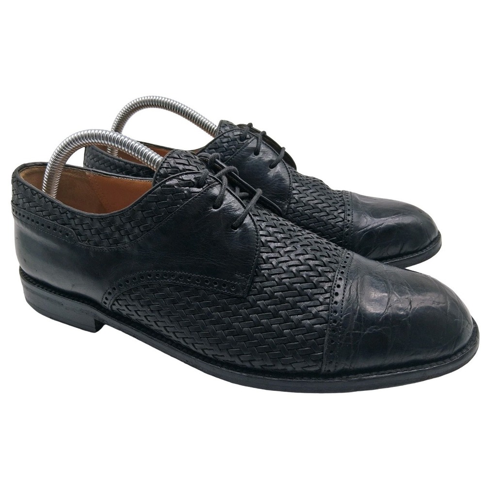 Mezlan Shoes Mens Size 9.5 Black Crocodile Woven Salinas Cap Toe Derby Dress